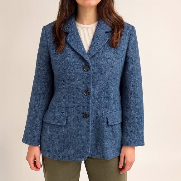 Vintage Norm Thompson Wool Herringbone Tweed Blazer Petite - Picture 1 of 8